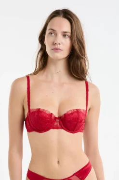 Biustonosz push-up balkonetka z tiulu i satyny