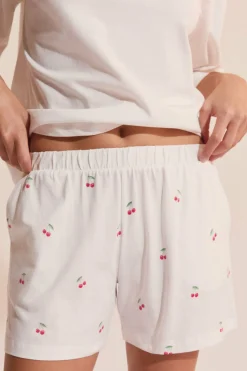 Dwuczęściowy zestaw piżamy w kratkę w stylu vichy z motywami wiśni