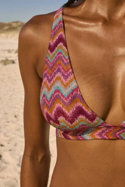 Góra od bikini trójkątna z brokatowym nadrukiem ze zdejmowanymi wkładkami