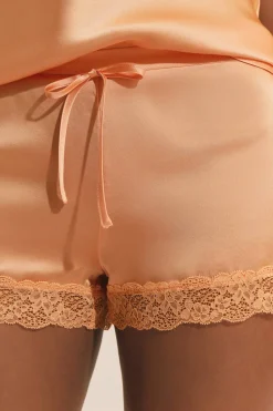 Szorty piżamowe z jedwabiu z detalami koronkowymi